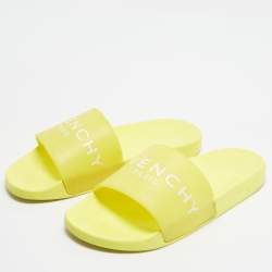 Pre Owned Givenchy Size 45 Yellow Rubber Logo Pool Slides 
