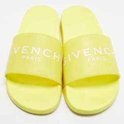 Pre Owned Givenchy Size 45 Yellow Rubber Logo Pool Slides 