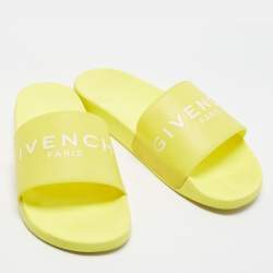Pre Owned Givenchy Size 45 Yellow Rubber Logo Pool Slides 