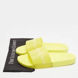 Pre Owned Givenchy Size 45 Yellow Rubber Logo Pool Slides 