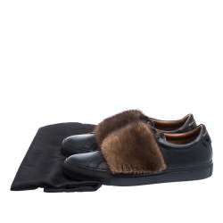 Givenchy Black Leather And Brown Mink Fur Urban Street Slip On Sneakers Size 43
