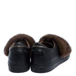 Givenchy Black Leather And Brown Mink Fur Urban Street Slip On Sneakers Size 43