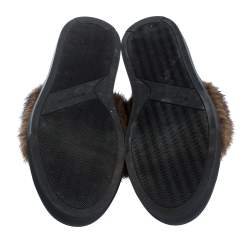 Givenchy Black Leather And Brown Mink Fur Urban Street Slip On Sneakers Size 43