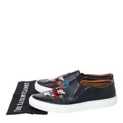 Givenchy Black Leather Embroidered Slip-On Sneakers Size 44