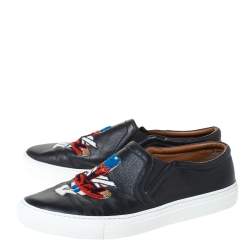 Givenchy Black Leather Embroidered Slip-On Sneakers Size 44