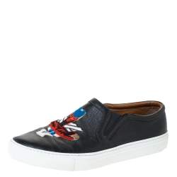 Givenchy Black Leather Embroidered Slip-On Sneakers Size 44