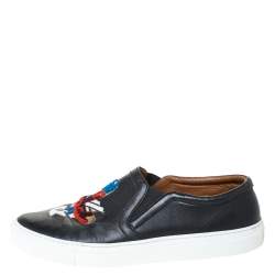 Givenchy Black Leather Embroidered Slip-On Sneakers Size 44