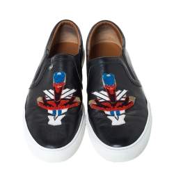 Givenchy Black Leather Embroidered Slip-On Sneakers Size 44