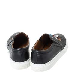 Givenchy Black Leather Embroidered Slip-On Sneakers Size 44