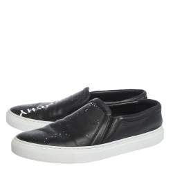 Givenchy Black Logo Printed Leather Slip On Sneakers Size 43