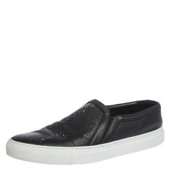 Givenchy Black Logo Printed Leather Slip On Sneakers Size 43