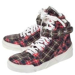 Givenchy Multicolor Plaid Leather Tyson Star Studded High Top Sneakers Size 45