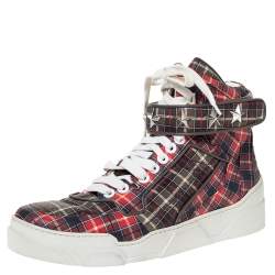 Givenchy Multicolor Plaid Leather Tyson Star Studded High Top Sneakers Size 45