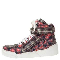 Givenchy Multicolor Plaid Leather Tyson Star Studded High Top Sneakers Size 45