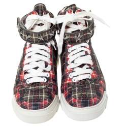 Givenchy Multicolor Plaid Leather Tyson Star Studded High Top Sneakers Size 45