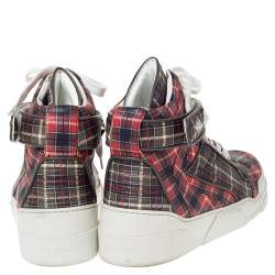 Givenchy Multicolor Plaid Leather Tyson Star Studded High Top Sneakers Size 45