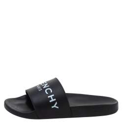Givenchy Black Rubber Logo Pool Slides Size 44
