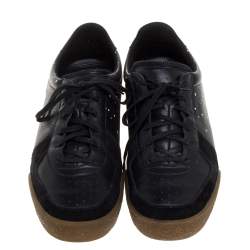 Givenchy Black Leather And Suede Logo Script Low Top Sneakers Size 42