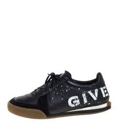 Givenchy Black Leather And Suede Logo Script Low Top Sneakers Size 42