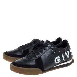 Givenchy Black Leather And Suede Logo Script Low Top Sneakers Size 42