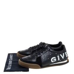 Givenchy Black Leather And Suede Logo Script Low Top Sneakers Size 42