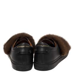 Pre Owned حذاء رياضي جيفنشي "يوربان ستريت" سليب أون فرو منك بني و جلد أسود مقاس 45