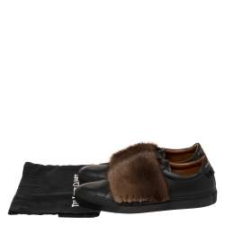 Pre Owned حذاء رياض ي جيفنشي "يوربان ستريت" سليب أون فرو منك بني و جلد أسود مقاس 45