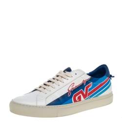 Pre Owned Givenchy White Leather Urban Motocross Graphic Low Top Sneakers Size 43
