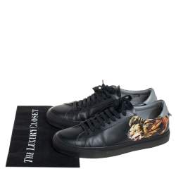 Givenchy Black Leather Lion Print Urban Street Low Top Sneakers Size 42