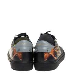 Givenchy Black Leather Lion Print Urban Street Low Top Sneakers Size 42