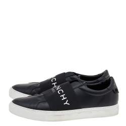 Pre Owned Givenchy Black Leather Urban Street Logo Slip On Sneakers Size 43