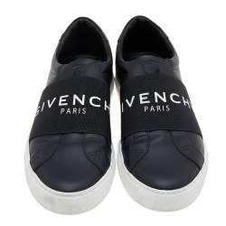 Pre Owned Givenchy Black Leather Urban Street Logo Slip On Sneakers Size 43