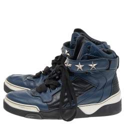 مملوكة مسبقًا Givenchy Blue/Black Leather Tyson Star Studded High Top Sneakers Size 43
