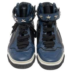 مملوكة مسبقًا Givenchy Blue/Black Leather Tyson Star Studded High Top Sneakers Size 43