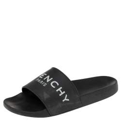 Givenchy Black Rubber Logo Flat Slides Size 43