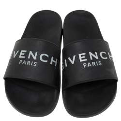 Givenchy Black Rubber Logo Flat Slides Size 43
