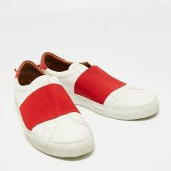 Givenchy White/Red Leather and Elastic Band Urban Street Slip-On Sneakers Size 44