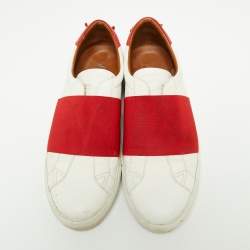 Givenchy White/Red Leather and Elastic Band Urban Street Slip-On Sneakers Size 44
