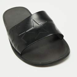 Givenchy Black Leather Star Embossed Flat Slide Sandals Size 41
