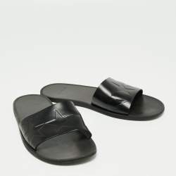Givenchy Black Leather Star Embossed Flat Slide Sandals Size 41