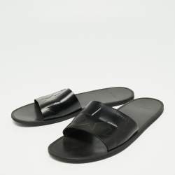 Givenchy Black Leather Star Embossed Flat Slide Sandals Size 41