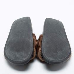 Givenchy Brown Mink Fur Pool Slide Sandals Size 46
