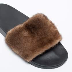 Givenchy Brown Mink Fur Pool Slide Sandals Size 46