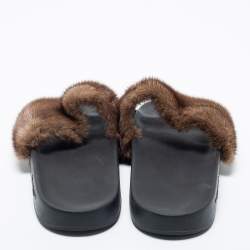 Givenchy Brown Mink Fur Pool Slide Sandals Size 46