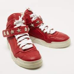 Givenchy Red Leather Tyson Star High Top Sneakers Size 43
