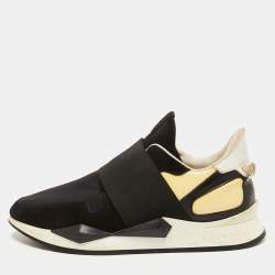 Givenchy Black/Light Yellow Leather, Neoprene and Suede Runner Elastic Sneakers Size 40