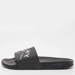 Givenchy Black Coated Canvas Embroidered Logo Slides Size 43