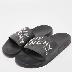 Givenchy Black Coated Canvas Embroidered Logo Slides Size 43
