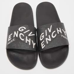 Givenchy Black Coated Canvas Embroidered Logo Slides Size 43