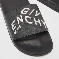 Givenchy Black Coated Canvas Embroidered Logo Slides Size 43